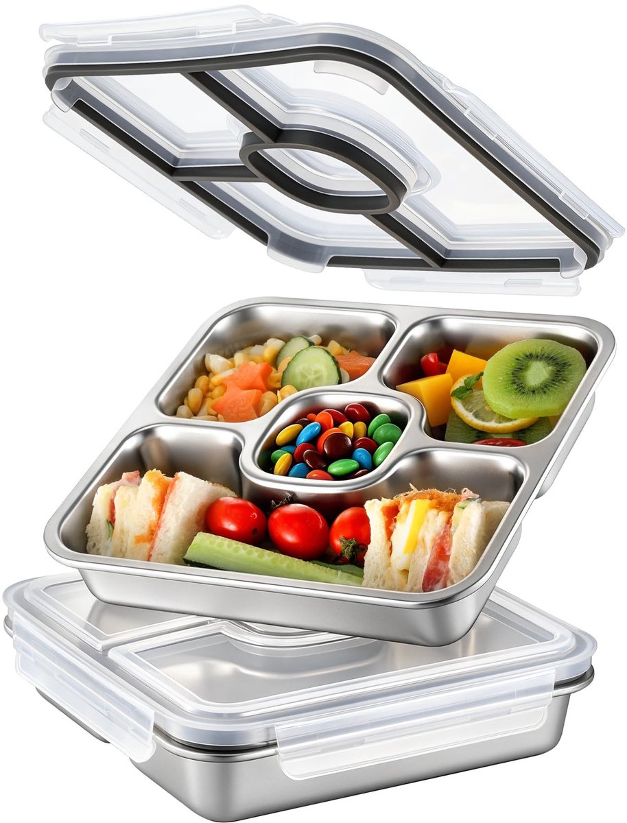 Omgoods - RVS Lunchbox met 4 Compartimenten 800ml voor Maaltijdvoorbereiding