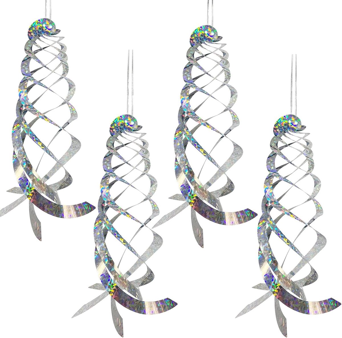 windspiraal, vogelverschrikker, 4 stuks, zilver, reflecterende vogelverschrikker, duivenafweer, reflecterend windspel, windspiraal, vogelafweer, reflecterend, voor bescherming tuin