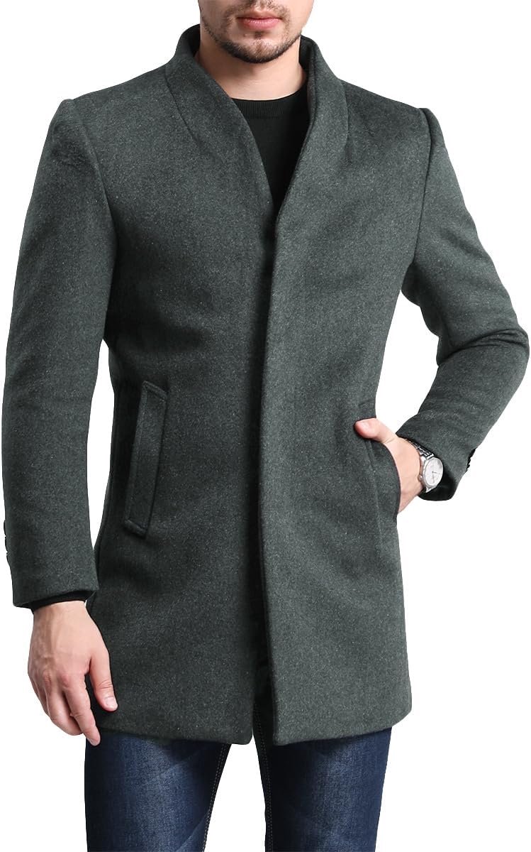 Heren Slim Fit Winterjas Mid Lengte Overjas Wollen Trenchcoat Casual Warme Outdoor Jas