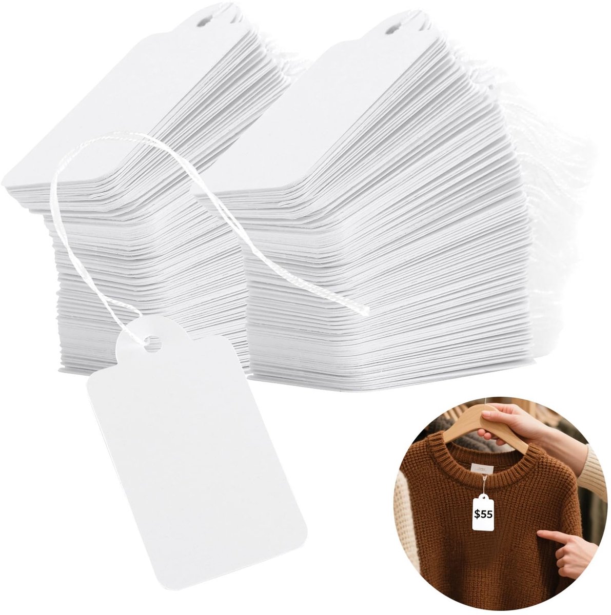 Omgoods- Prijskaartjes 1000 Stuks - Kleine Labels 45 x 25mm - Wit Papier - Opknoping Labels - Voor Sieraden/Kleding - Veelzijdige Gebruik - Etiketten