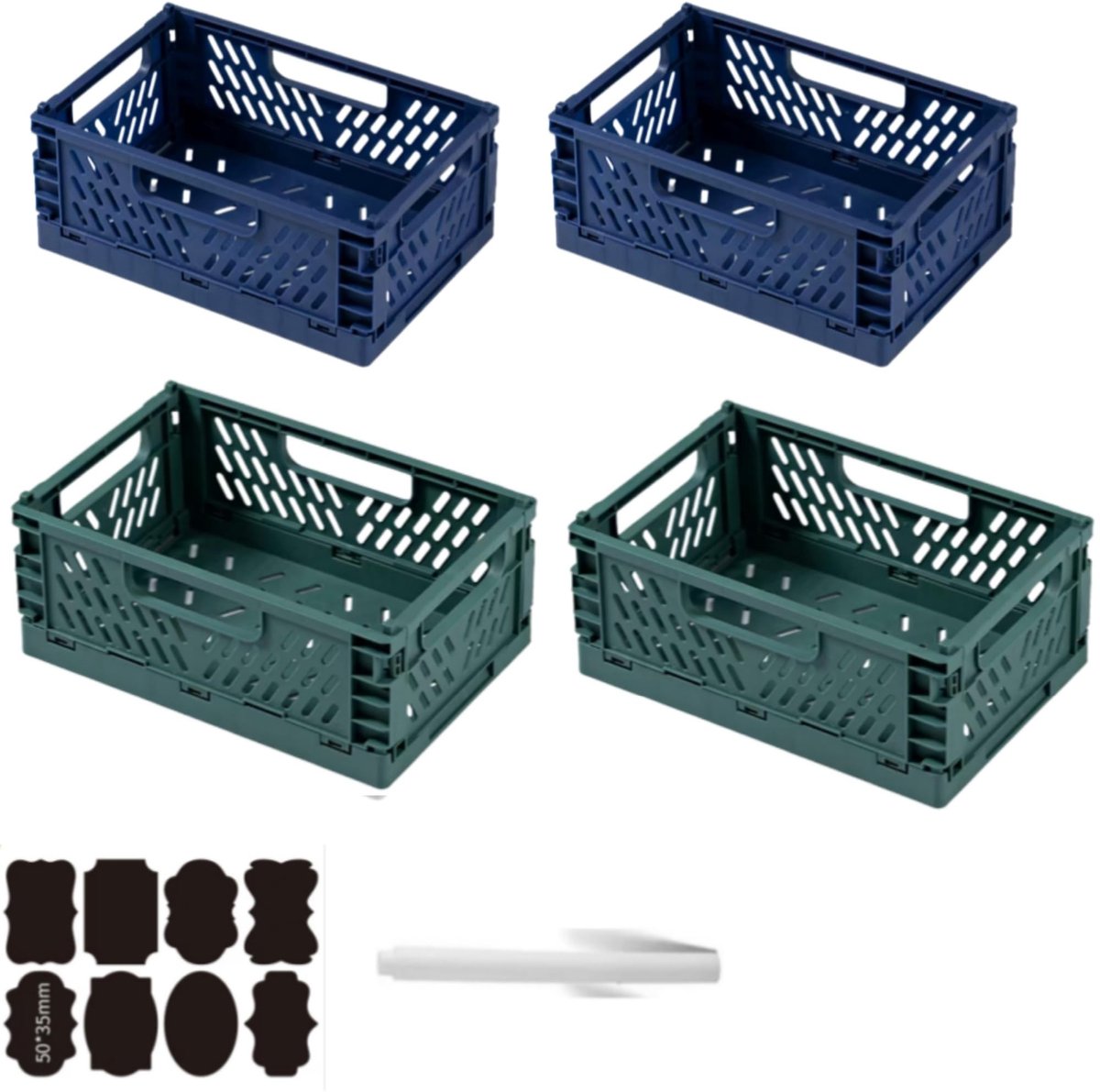 Omgoods - Set van 4 Vouwbare Opbergdozen in Groen en Blauw