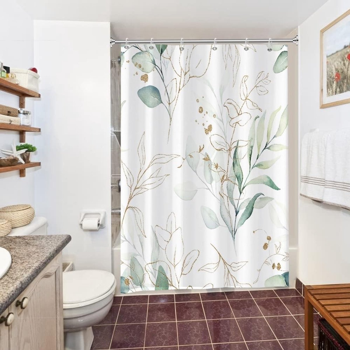 Omgoods - Eucalyptus Douchegordijn met Groene Bladeren 150 x 200 cm