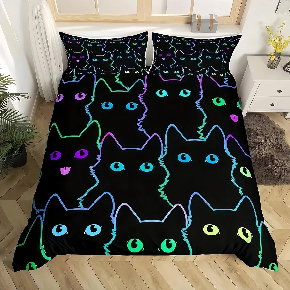 Omgoods - Kinder Dekbedovertrek Set voor Meisjes - 3 Delig Met Kattenmotief