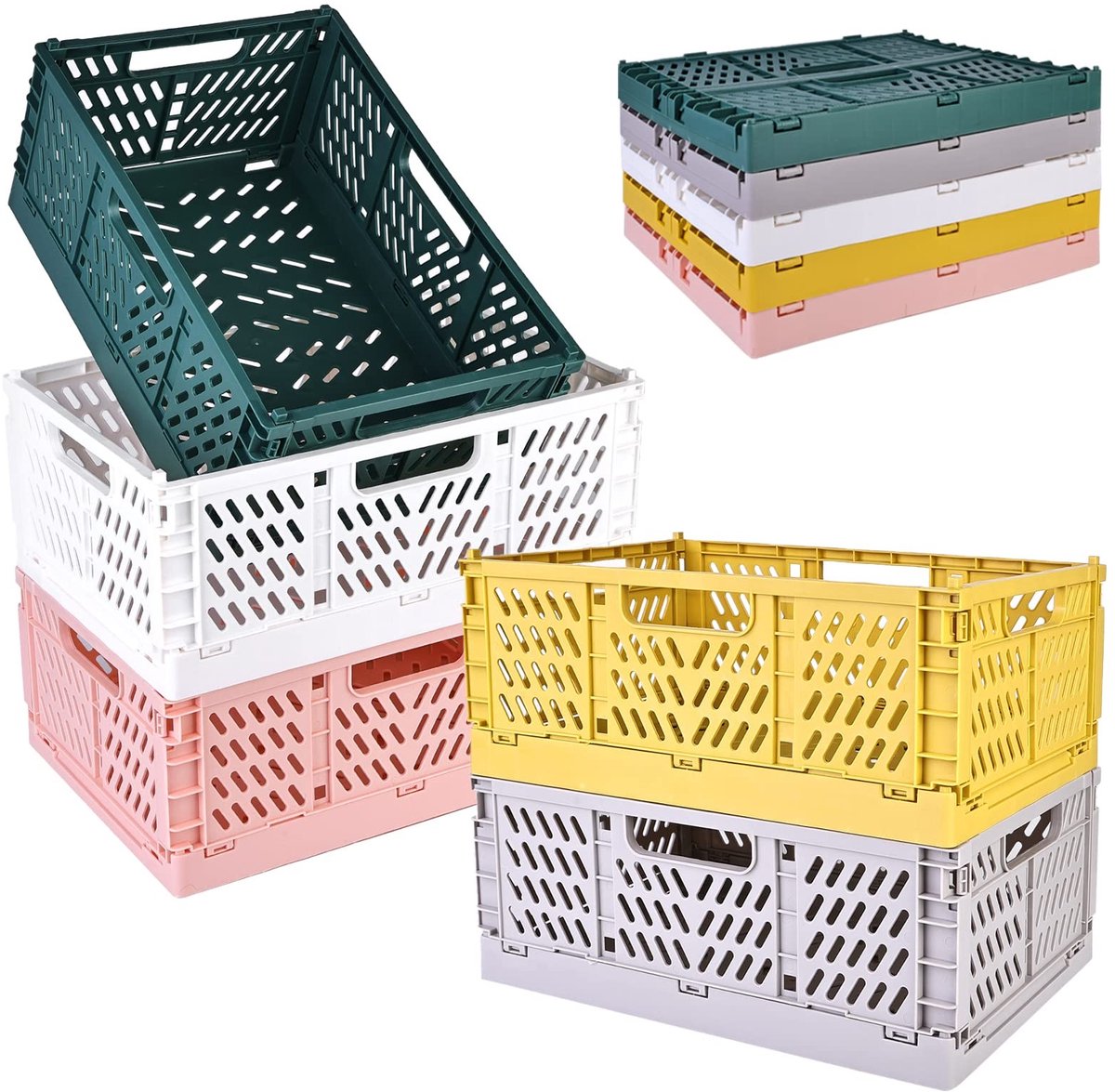 Omgoods - Vouwbare Plastic Opbergdozen Set van 5 - Multifunctionele Opbergmanden voor Kinderen, Keuken en Badkamer