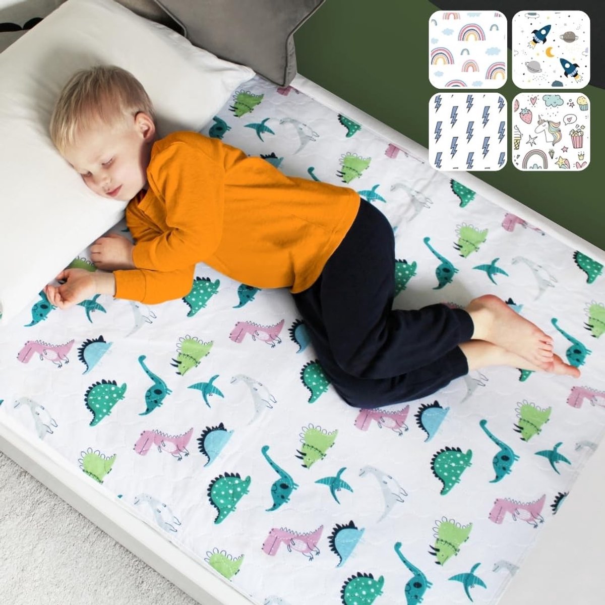 Omgoods - Waterdichte Matrasbeschermer voor Kinderen - Wasbaar en Hoog Absorberend - Eenpersoonsbed (Dino)
