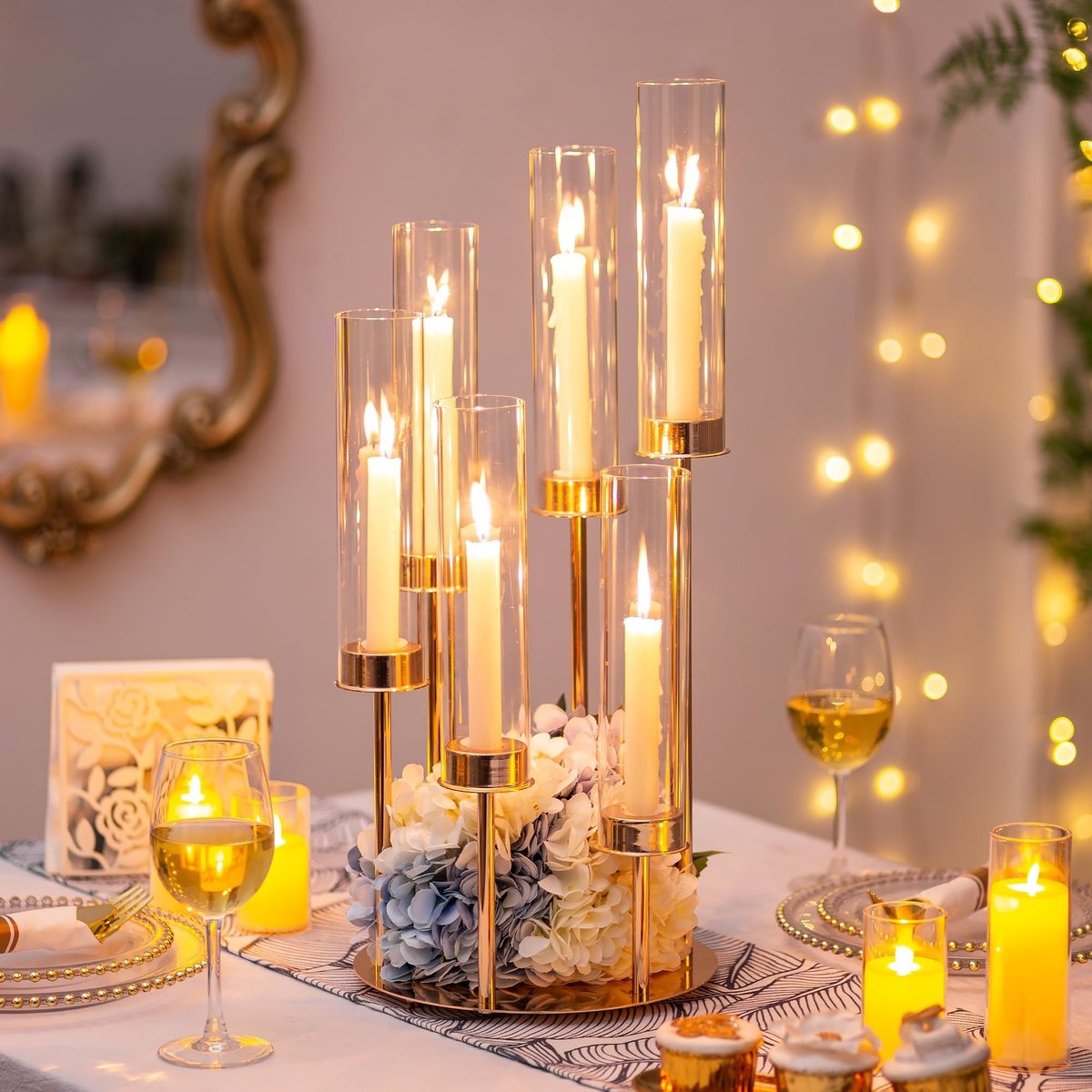 Omgoods - Gouden Vloercandelaars - Metalen Kaarsenhouders voor Feestelijke Decoratie
