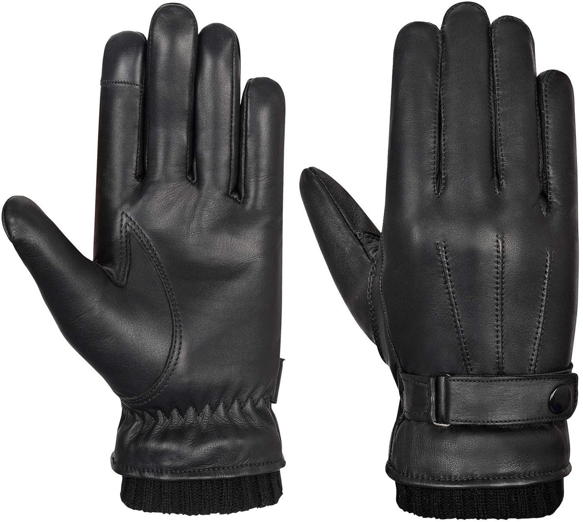 Omgoods - Heren Leren Winterhandschoenen - Warm en Touchscreen Geschikt