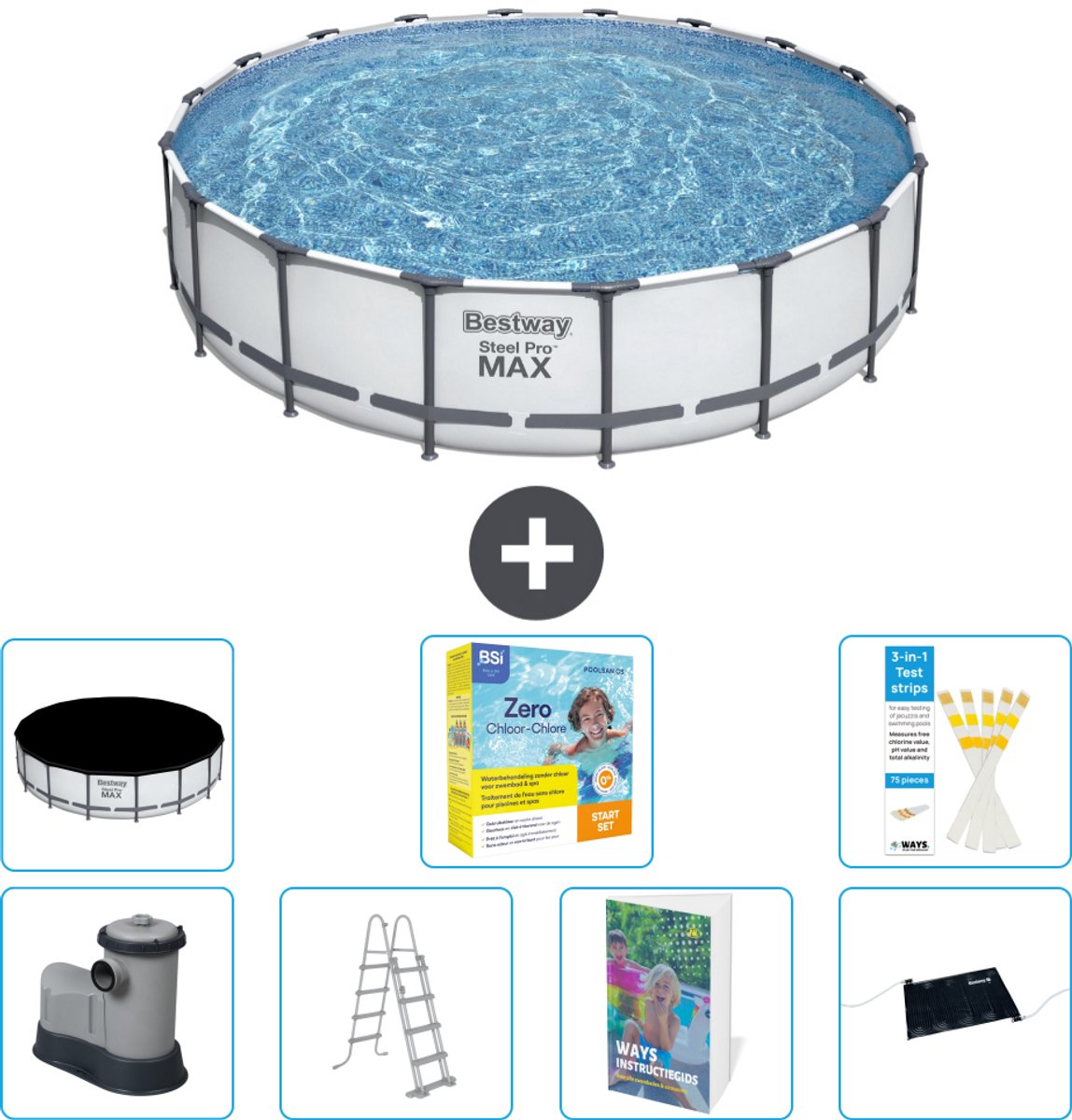 Bestway Rond Steel Pro MAX Zwembad - 549 x 122 cm - Grijs - Inclusief Pomp - Ladder - Afdekzeil - Onderhoudspakket - Solar Mat - 8-delig