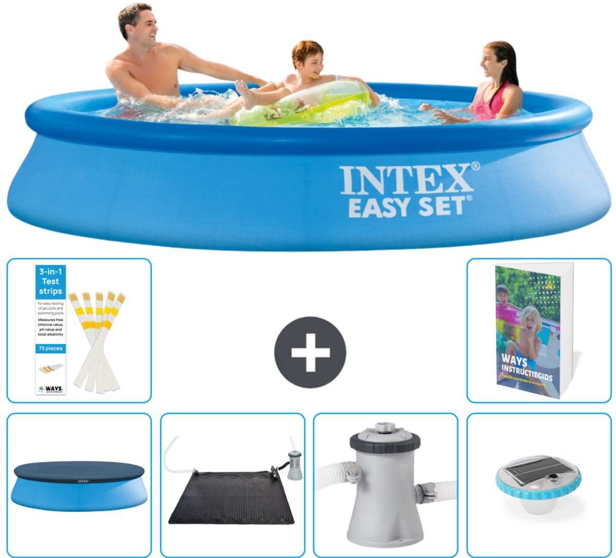 Intex Rond Opblaasbaar Easy Set Zwembad - 305 x 61 cm - Blauw - Inclusief Afdekzeil - Solar Mat - Zwembadfilterpomp - Verlichting - 7-delig