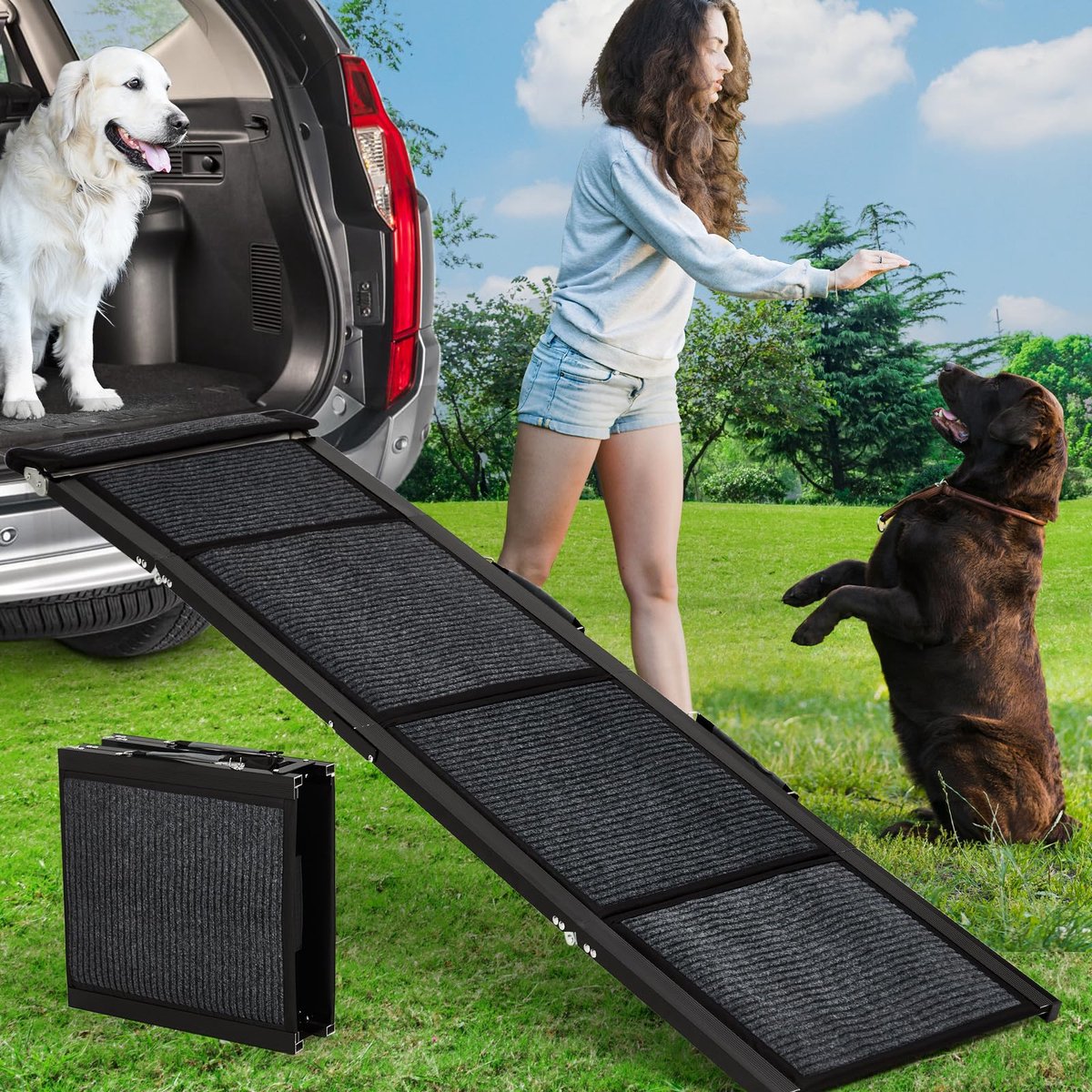 Triumpunpre Hondenoprijplaat - Inklapbare autohelling - 180 x 51cm, antislip aluminium, tot 122kg - Voor honden van alle groottes