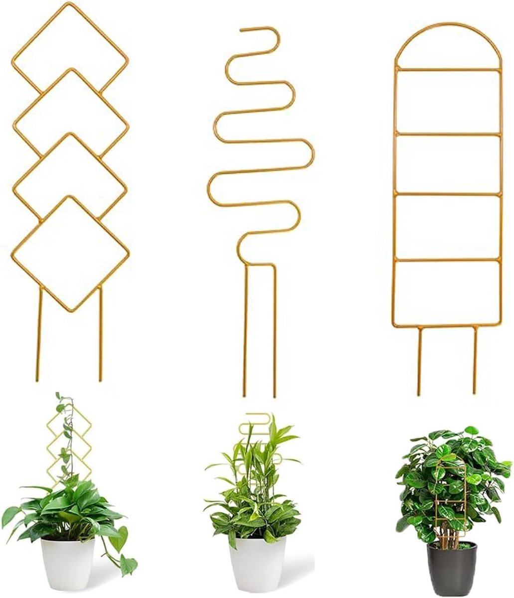 Klimhulp voor binnenplanten set van 3 - metalen trellis in goud - veelzijdig ontwerp - ideaal voor decoratie - ShopVlot