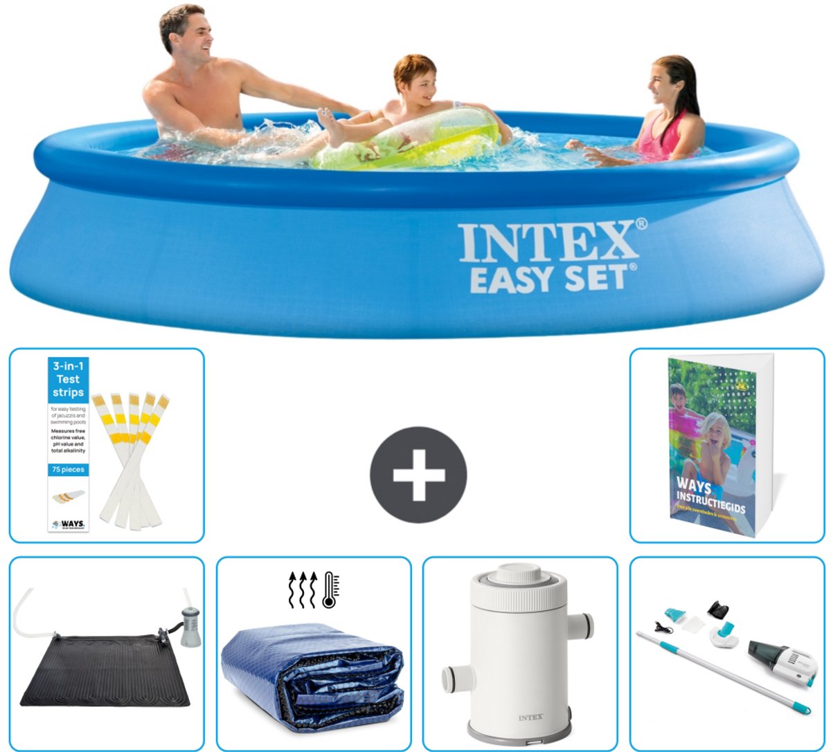 Intex Rond Opblaasbaar Easy Set Zwembad - 305 x 61 cm - Blauw - Inclusief Solar Mat - Solarzeil - Zwembadfilterpomp - Stofzuiger - 7-delig