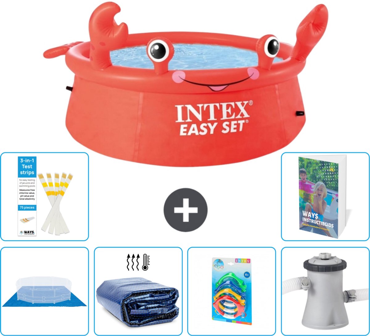 Intex Rond Opblaasbaar Easy Set Zwembad - 183 x 51 cm - Rood - Krab - Inclusief Grondzeil - Solarzeil - Speelgoed - Zwembadfilterpomp - 7-delig