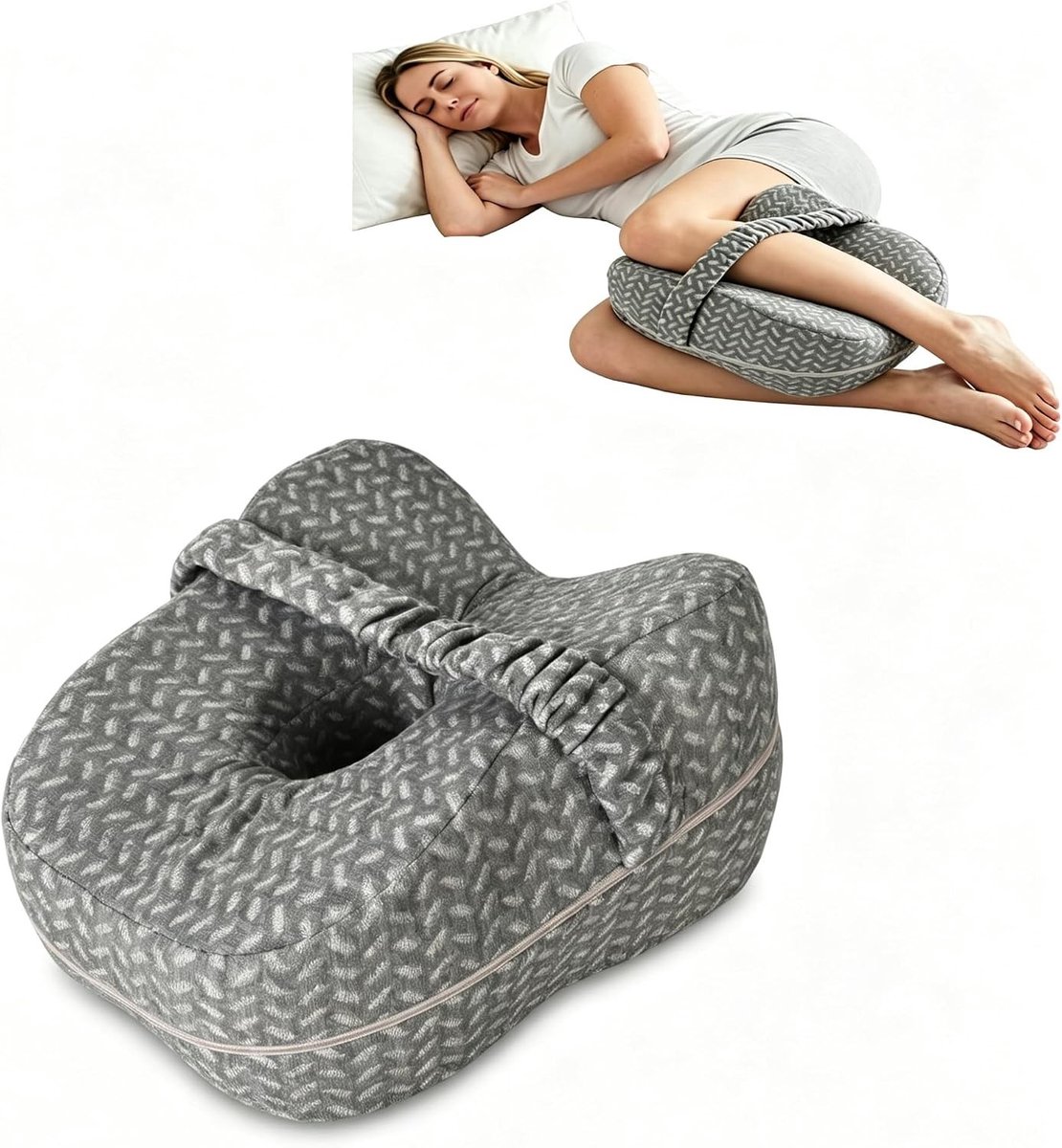 Ergonomisch Kniekussen van Geheugenfoam, Ideaal voor Zijslapers, Verstelbaar en Met Afneembare Hoes, Comfortabel Ondersteunend Kussen voor de Benen in Grijs