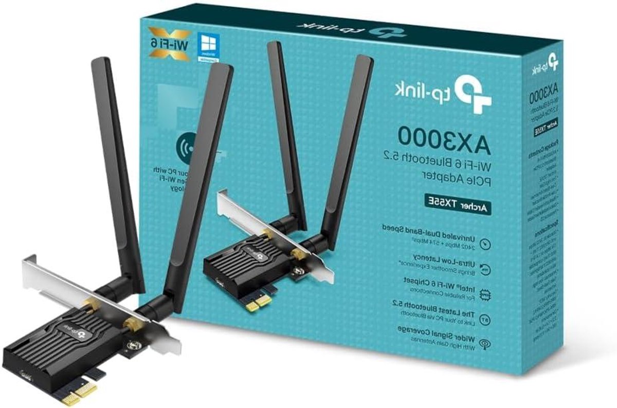 Wi-Fi 6 Bluetooth Adapter - Netwerkkaart PC - Snelle Internetverbinding - Lagere Latentie - PCIe - Zwart