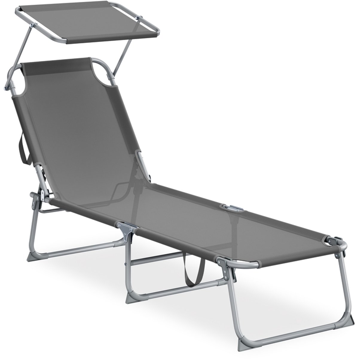 SONGMICS Opvouwbare ligstoelen, 189 x 53 x 28,5 cm, Set van 2 tuinstoelen, elk met een belasting van 110 kg, met verstelbare parasol en rugleuning, voor terras en balkon, grijs GCB294GZ02