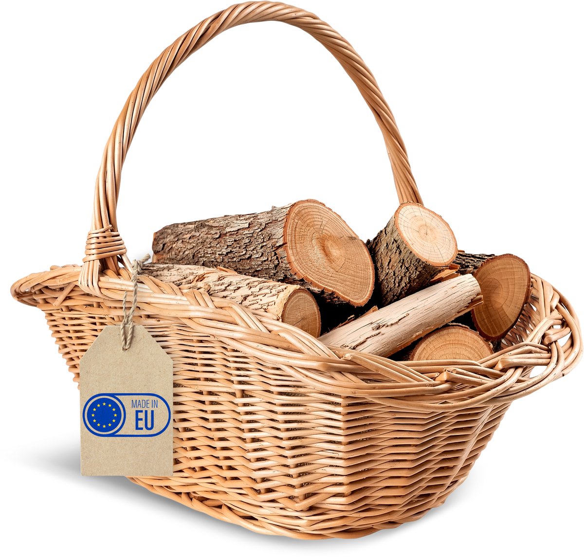 Creative Home Grote houten draagmand Rotan mand voor haardhout Haardmand Draagmand | 60 x 40 x 39 cm | Opbergmand Ovale houten mand Rieten mand voor haardhout / hout
