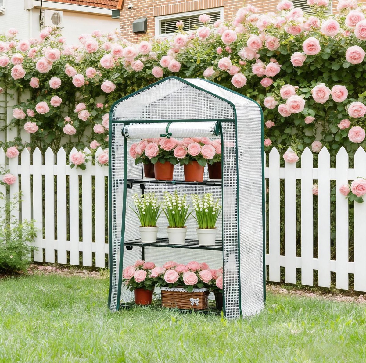 COVREO Kweekkas 69 x 49 x 125 cm wit, van metaal en PE folie met 3 lagen