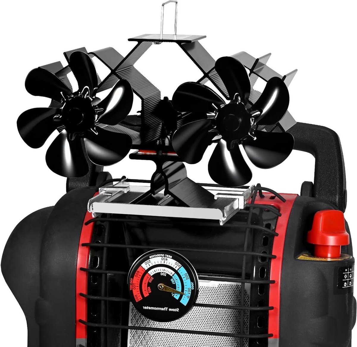Dubbele Motoren Haardventilator - Houtkachel Ventilator - Warmte Verdeling - Warmte Aangedreven - 6 Bladen - Zwart