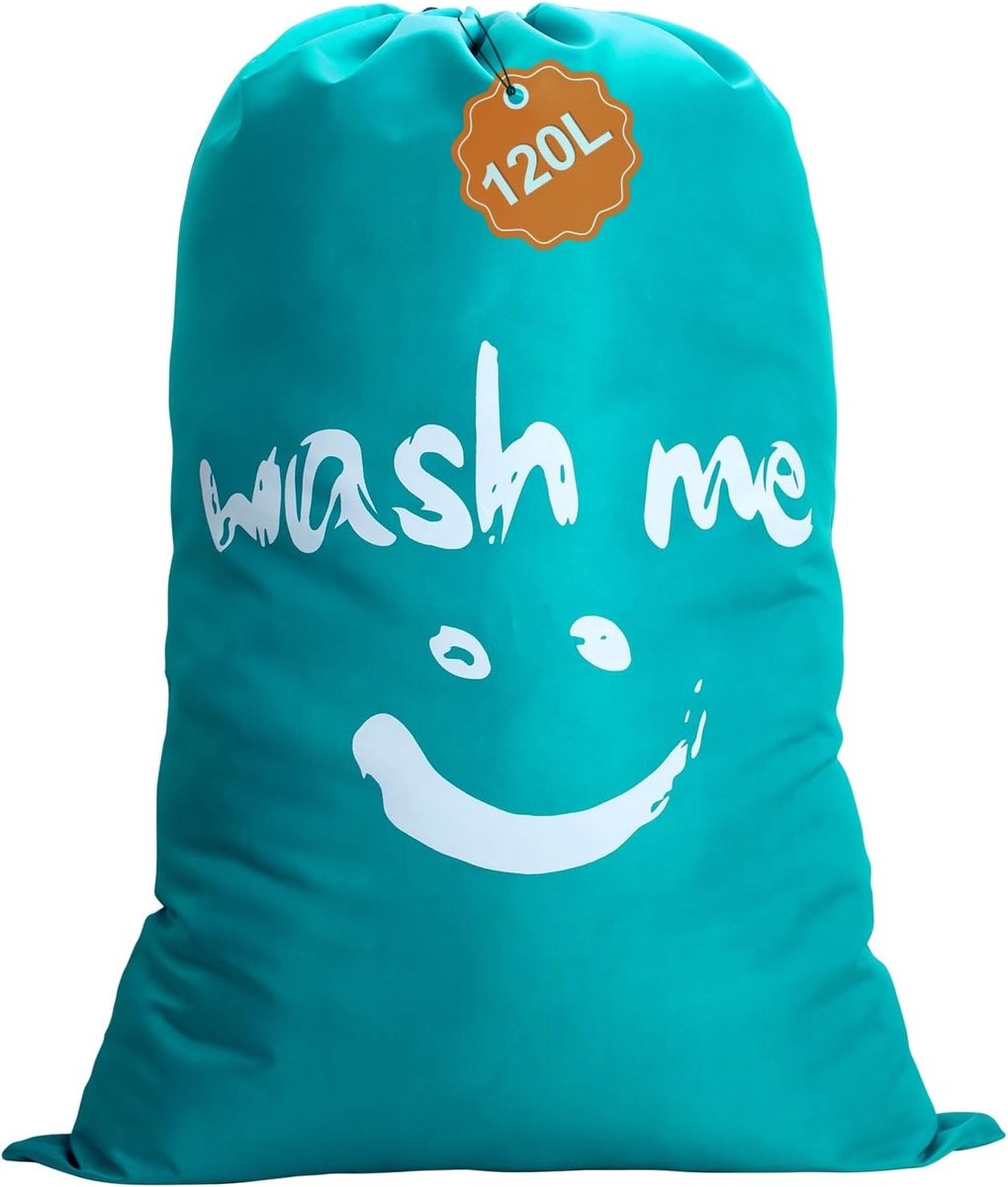 Grote 120L Waszak met Trekkoord, Stofdichte Opbergzak voor Thuis en Studenten, Ideaal voor Wasgoed en Reizen, Blauw