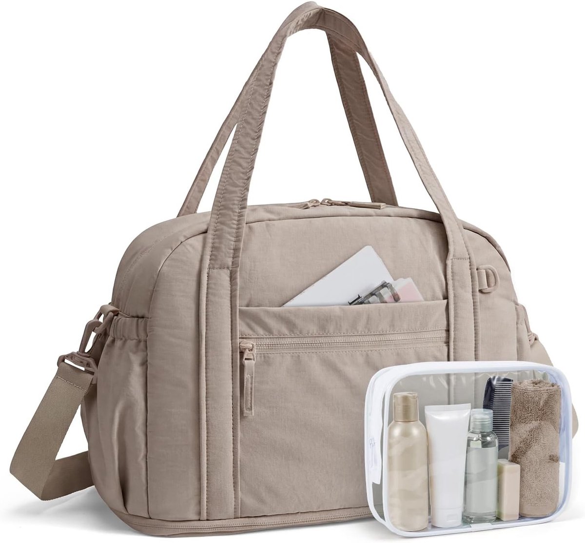 Vrouwelijke Reistas, Sporttas en Uitbreidbare Handbagage voor Fitness, Weekenduitjes en Reizen, Camel Kleur