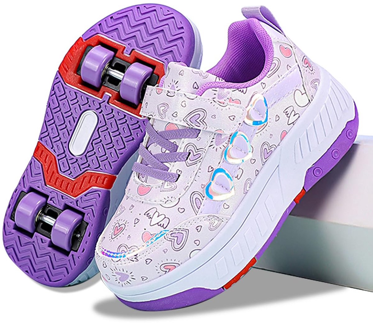 SnelShoppen Hearda Schoenen met Wieltjes voor Meisjes en Jongens Kinderrolschaatsen 2-in-1 Rolschaatsen Skateboardschoenen Verstelbare Kle