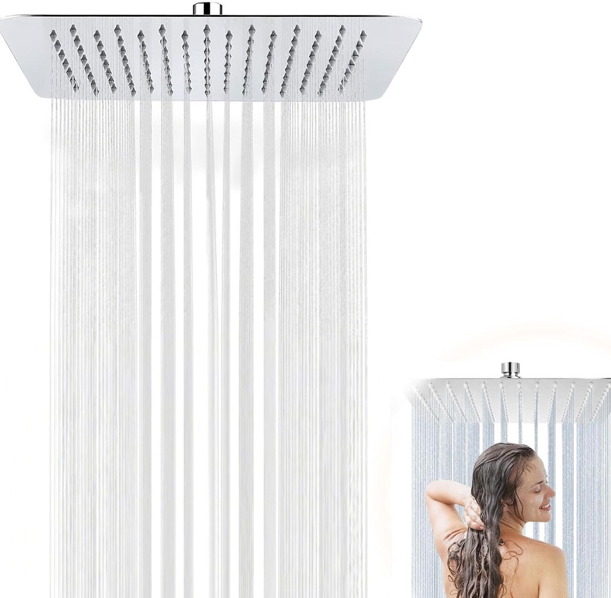 SnelShoppen - 12 Inch Regen Douchekop met Filter, RVS, 360° Verstelbaar, Zelfreinigend, Waterval Douchekop, Vierkant Inbouw Douchekop voor Ontspannend