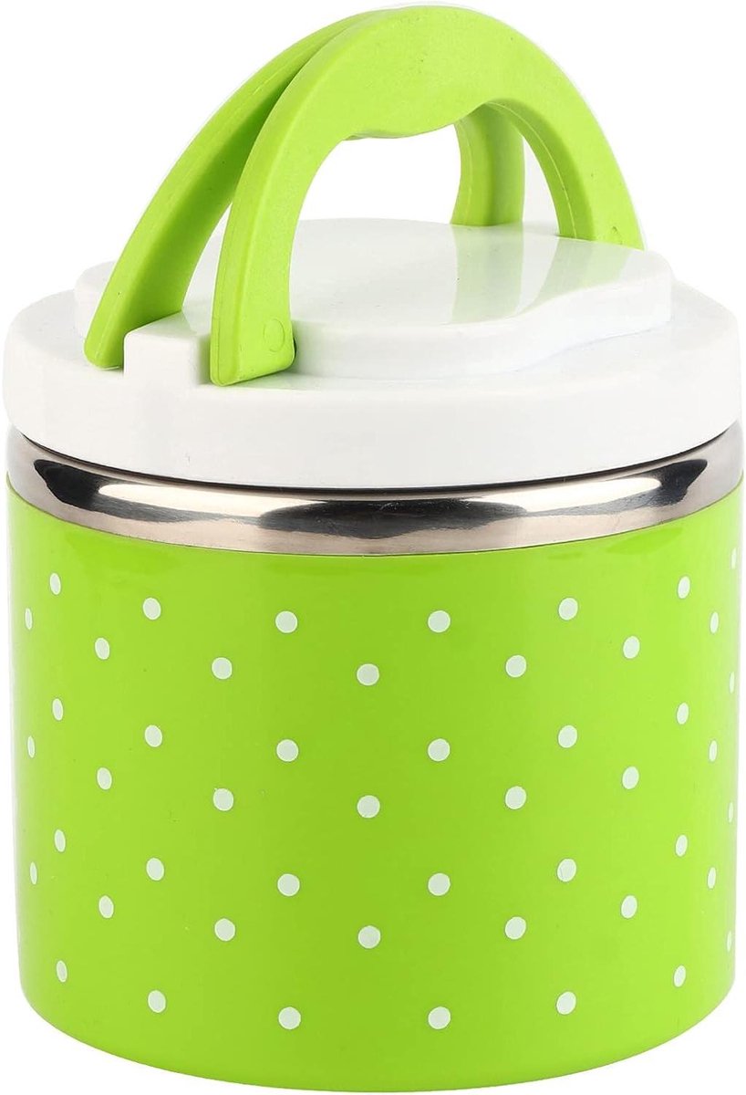 Lunchbox Roestvrij Staal - Voedselcontainer Thermos - Lunch Meenemen - Dubbele Handgrepen - 630 ml 11cm - Groen