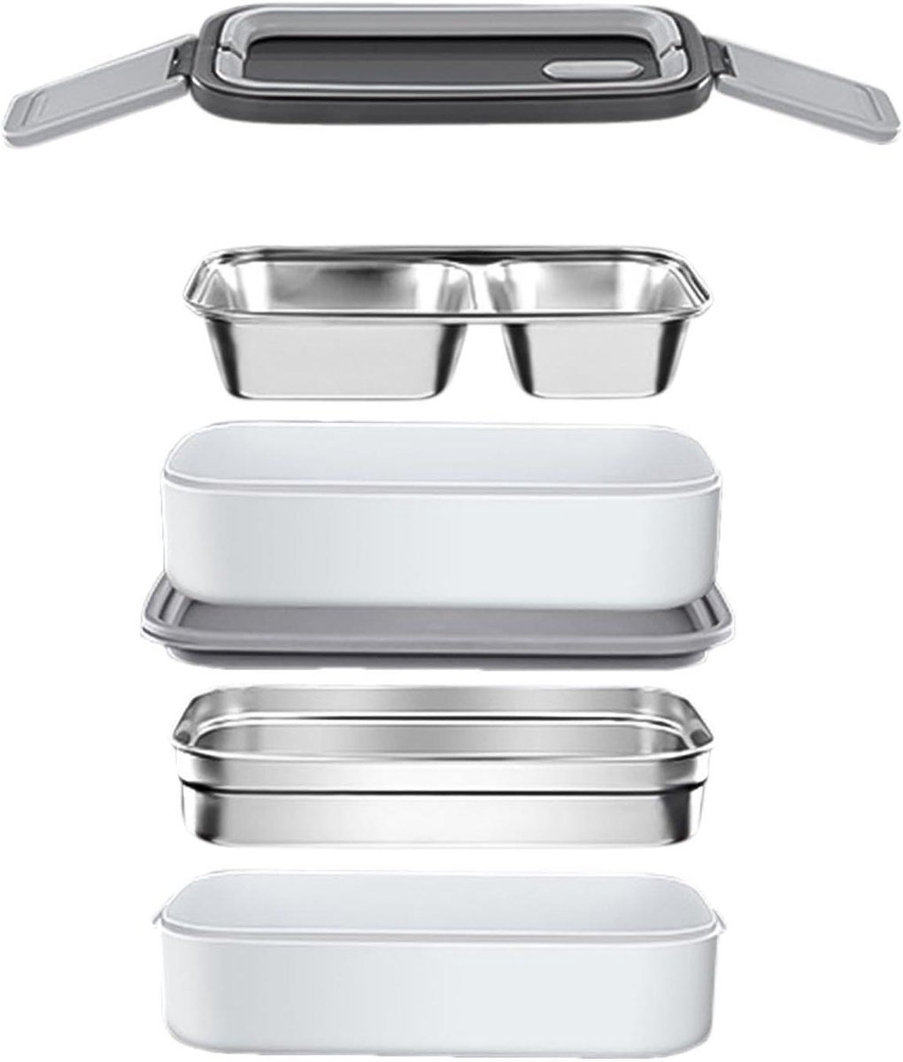 Thermo Lunchbox - Voedselcontainer Maaltijdbox - Lunch meenemen - Dubbellaags ontwerp - 19.7 x 10.4 cm - Grijs