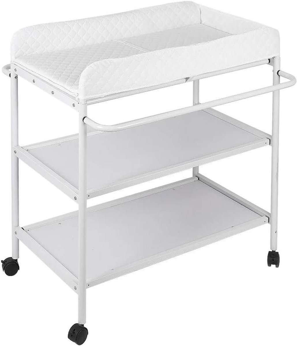 Luiertafel - Commode Organizer - Baby Verzorgen - Draagbaar Met Wieltjes - 83.5 x 13 x 59 cm - Grijs