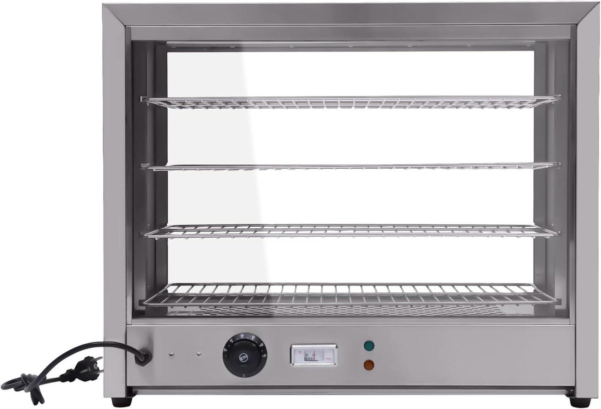 Warmhoudvitrine 4 etages - Verwarmkast Horeca - Voedsel presenteren - Instelbare temperatuur - 64 x 34 x 53 cm - Zilver