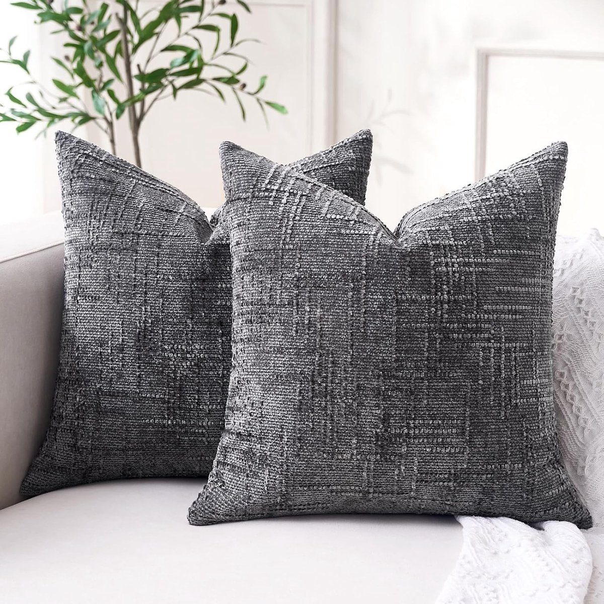 Decoratieve Kussenhoezen 40 x 40 cm, Grijze Corduroy Kussens, Aesthetische en Boho Kussens voor de Woonkamer