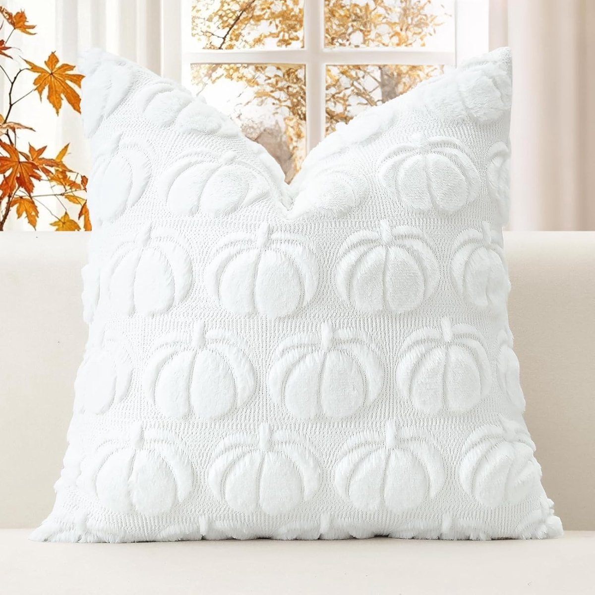 Herfstkussenhoezen van zachte pluche nepbont 60 x 60 cm voor decoratie in huis en slaapkamer, ideaal voor Thanksgiving en bankdecoratie