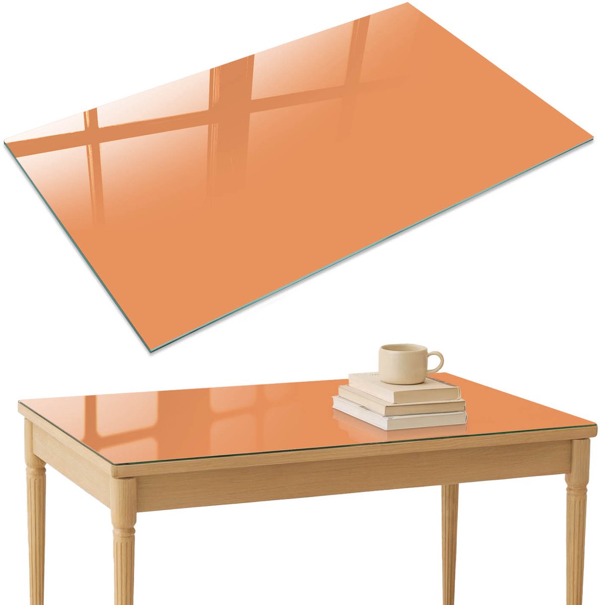 ArtPrintCave Pastel oranje Glazen Tafelblad 120x80 cm - Tafelblad Rechthoek - Oranje Keukentafel - Achtergronden en patronen Tafelblad Glas