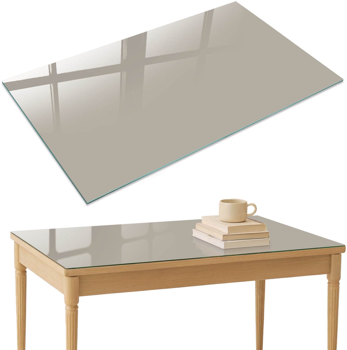 ArtPrintCave Warmgrijs Glazen Tafelblad 120x80 cm - Tafelblad Rechthoek - Beige Tafelblad Glas - Achtergronden en patronen Keukentafel