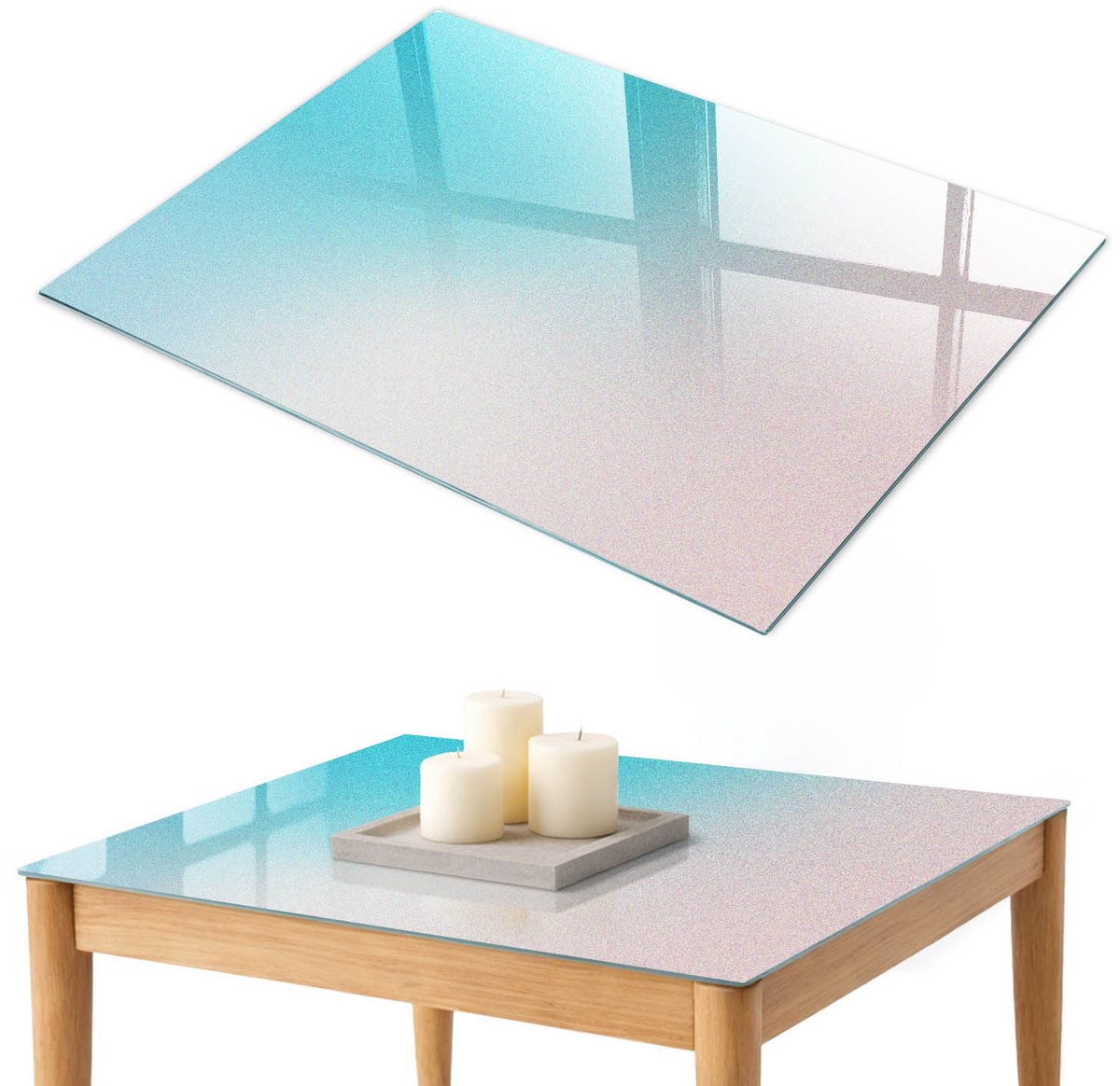 ArtPrintCave Pastelkleurige overgang Glazen Tafelblad 100x70 cm - Tafelblad Rechthoek - Blauw Keukentafel - Achtergronden en patronen Eettafel Met Glasplaat