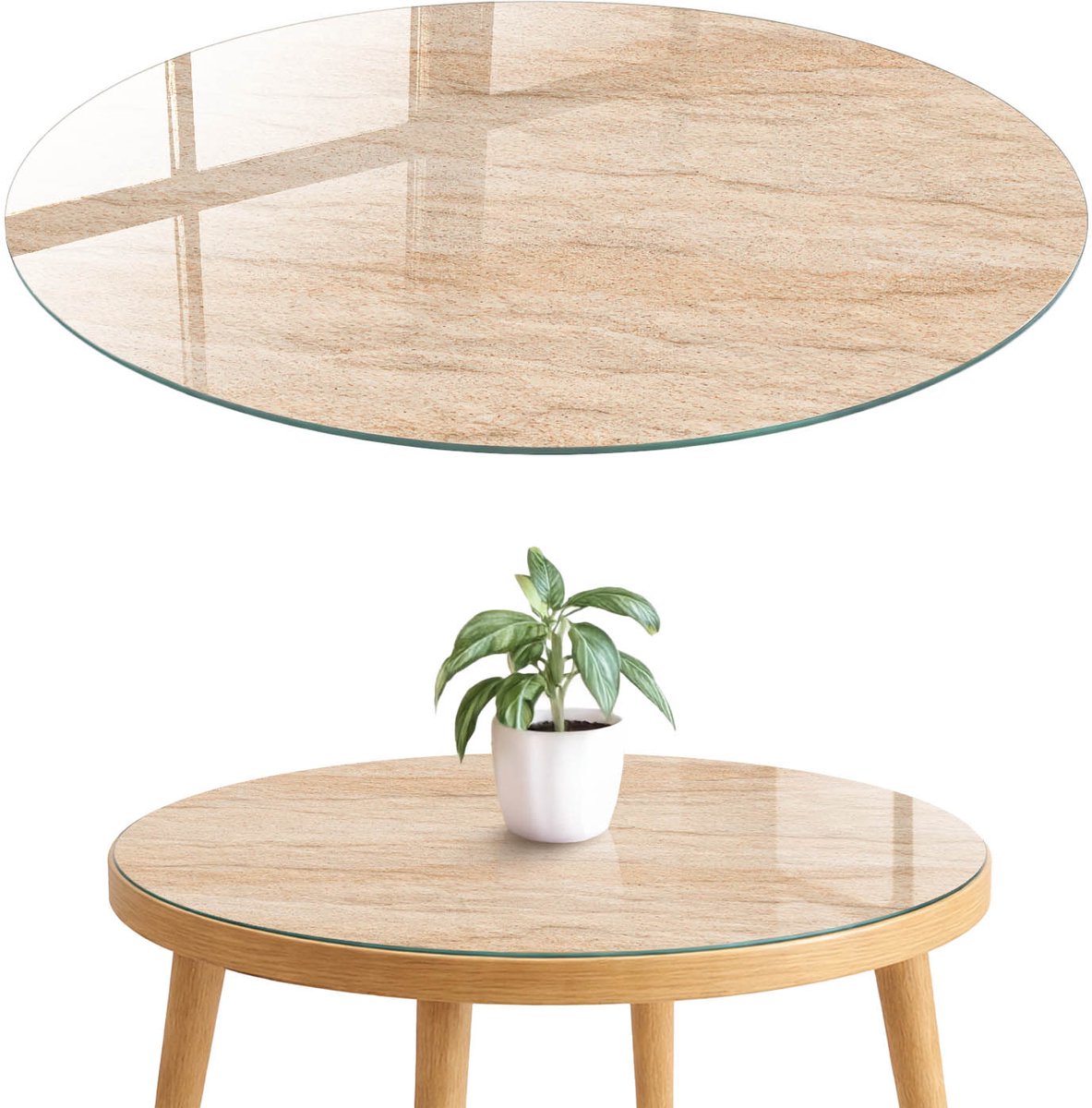 ArtPrintCave Beige patroon Glazen Tafelblad fi70 cm - Tafelblad Rond - Beige Glasplaat - Texturen Bureaublad