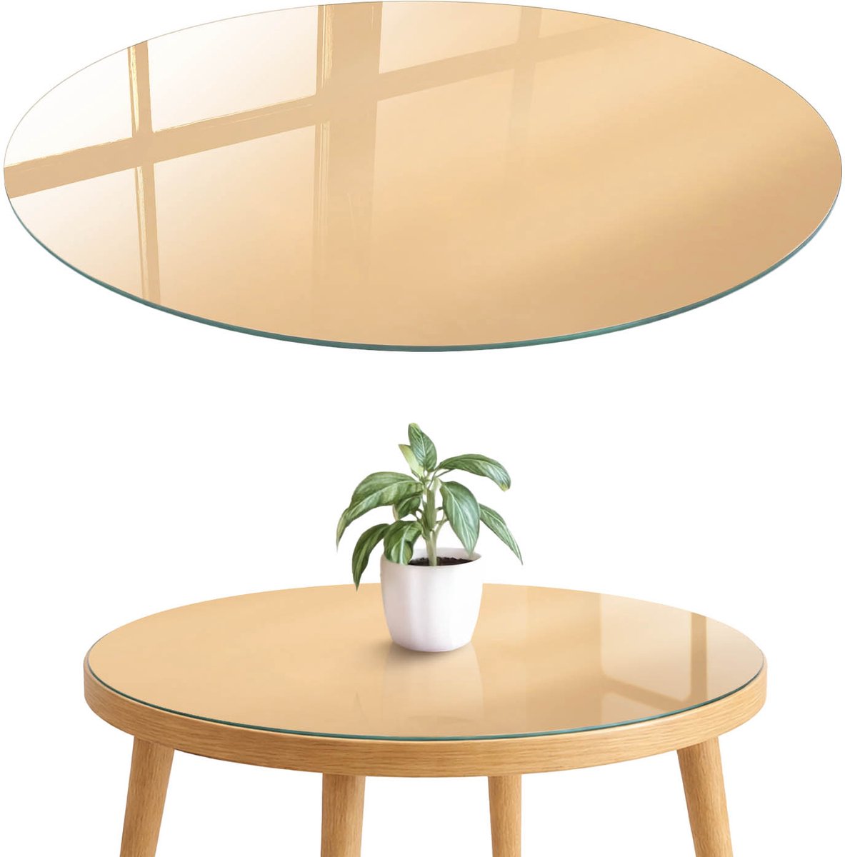 ArtPrintCave Beige subtiliteit Glazen Tafelblad fi70 cm - Tafelblad Rond - Beige Glazen Eettafel - Achtergronden en patronen Glasplaat