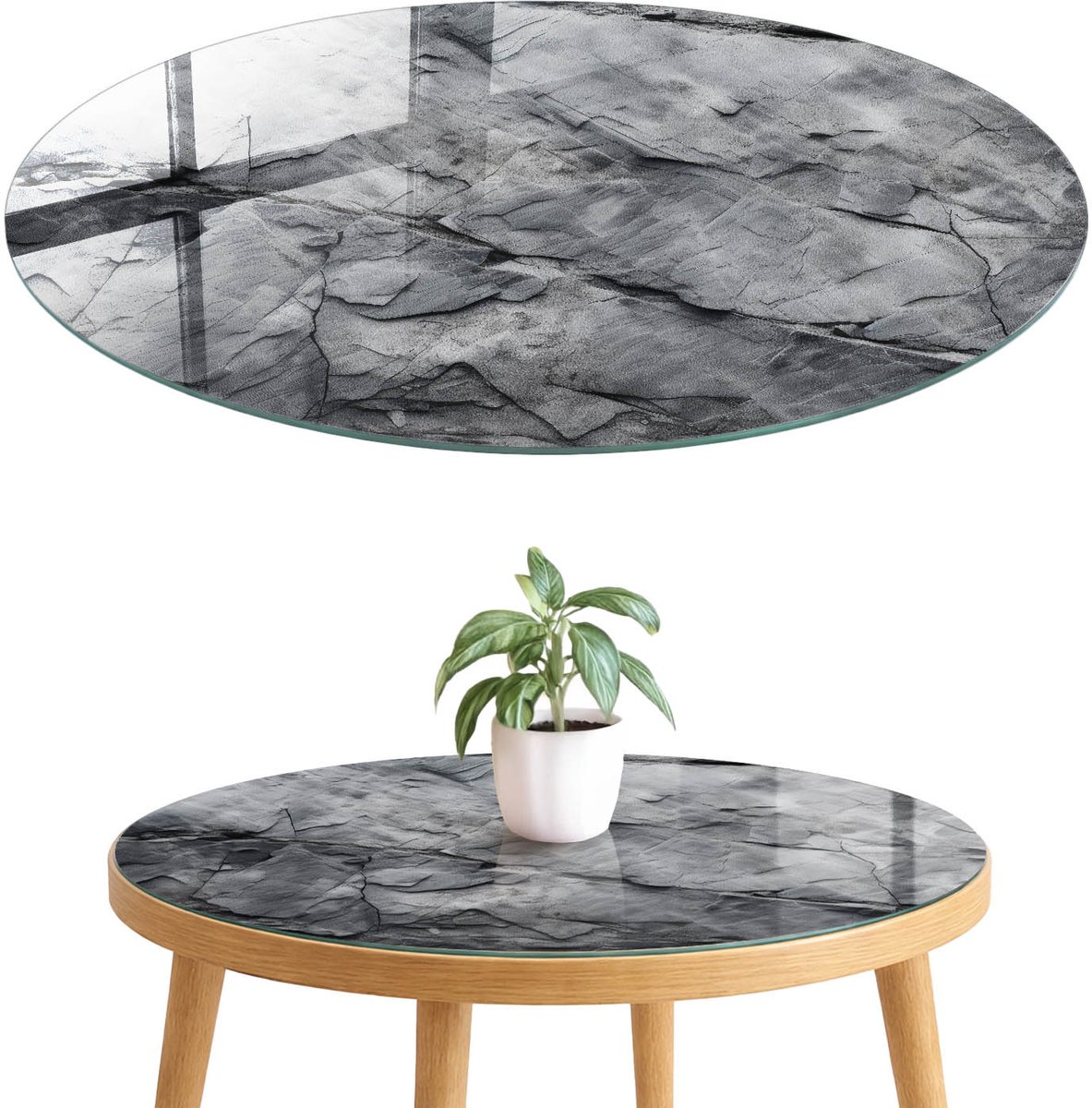 ArtPrintCave Rotsstructuur Glazen Tafelblad fi70 cm - Tafelblad Rond - Grijs Glazen Eettafel - Texturen Keukentafel