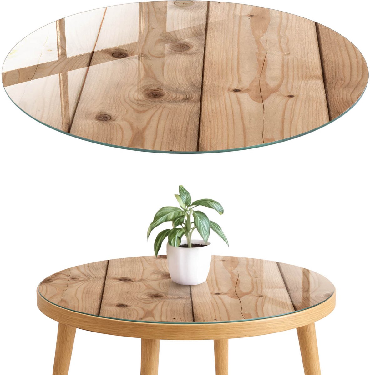 ArtPrintCave Houten panelen Glazen Tafelblad fi70 cm - Tafelblad Rond - Beige Bureaublad - Texturen Glasplaat