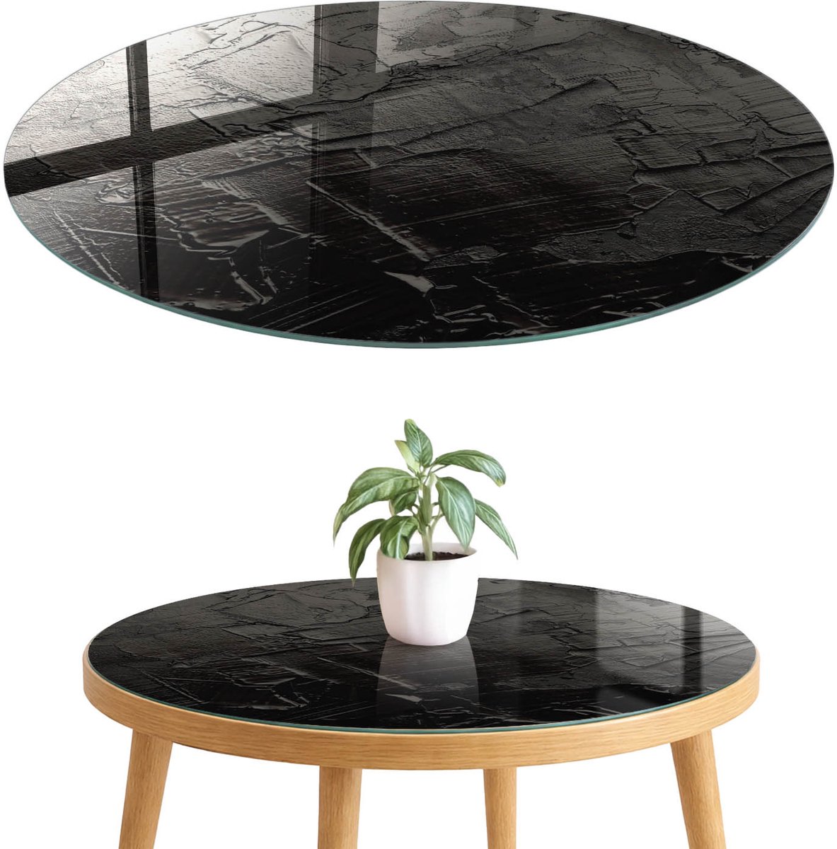 ArtPrintCave Abstracte textuur Glazen Tafelblad fi70 cm - Tafelblad Rond - Zwart Glazen Eettafel - Texturen Keukentafel