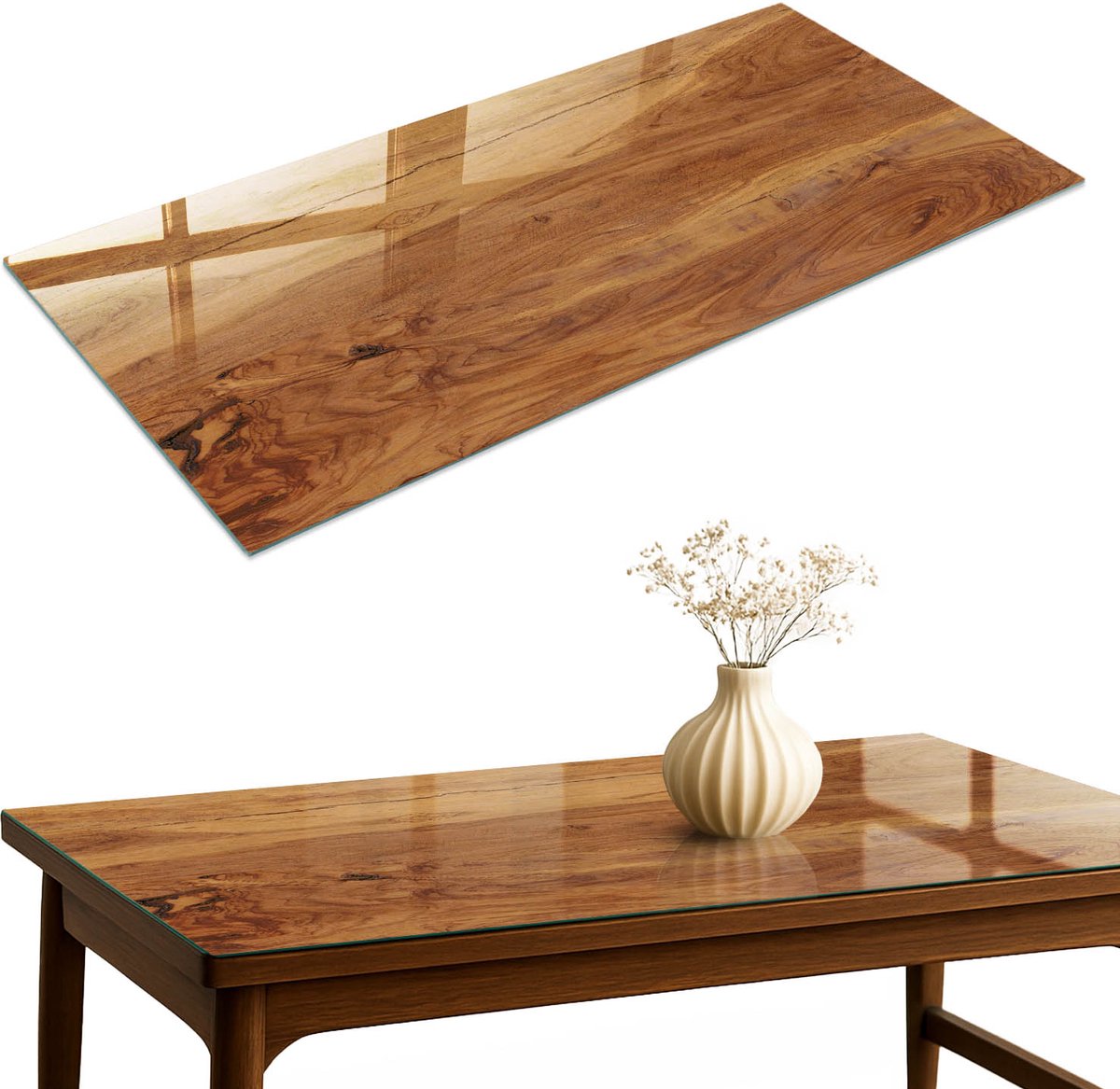ArtPrintCave Houten ringen Glazen Tafelblad 120x60 cm - Tafelblad Rechthoek - Bruin Keukentafel - Natuur Bureaublad