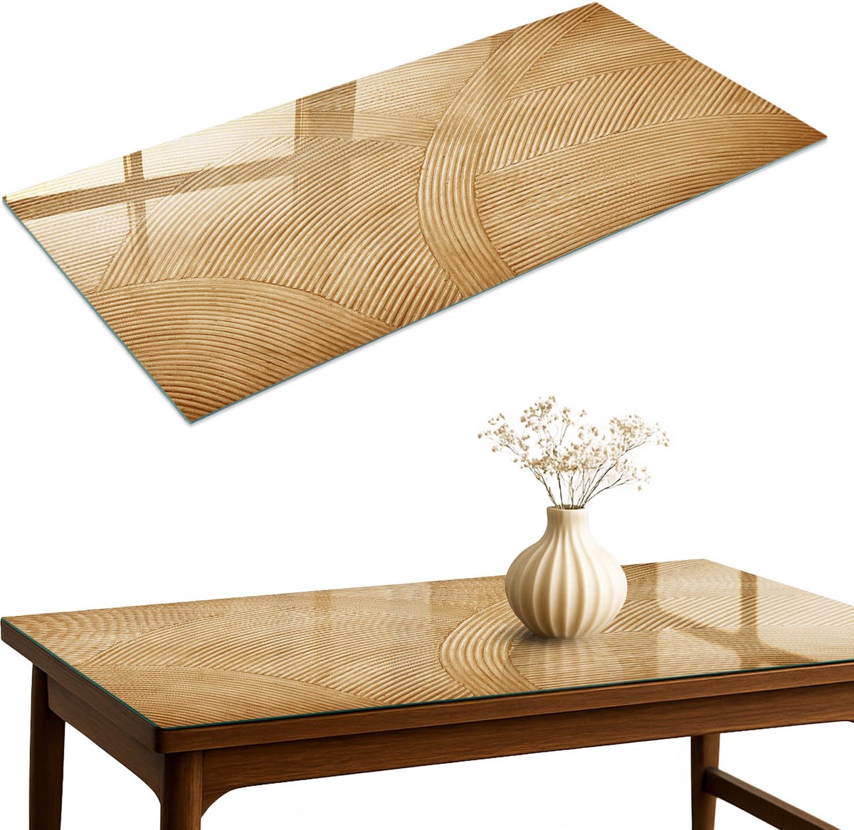 ArtPrintCave Elegante golven Glazen Tafelblad 120x60 cm - Tafelblad Rechthoek - Beige Glasplaat - Achtergronden en patronen Eettafel Met Glasplaat