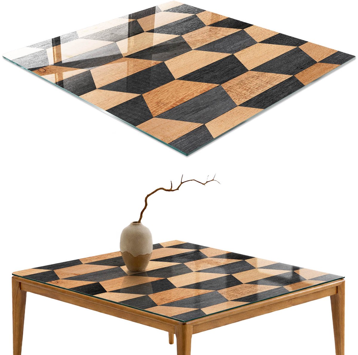 ArtPrintCave Interieurgeometrie Glazen Tafelblad 60x60 cm - Tafelblad Rechthoek - Bruin Keukentafel - Achtergronden en patronen Terrastafel