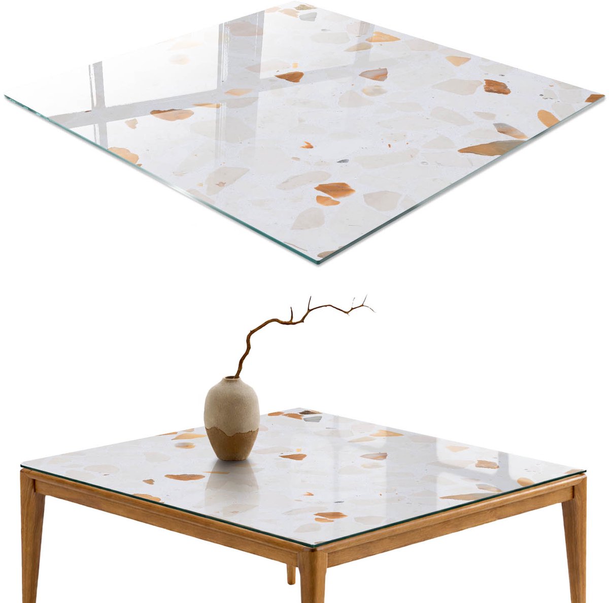 ArtPrintCave Mozaïek van steen Glazen Tafelblad - 50x50 cm - Tafelblad Vierkanten - Wit Keukentafel - Texturen Glasplaat