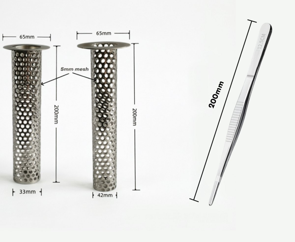 Namajunas - RVS afvoer filters voor de gootsteen - Inclusief een gratis pincet - Laat water door, zelfs bij vuil onder de zeef - Set voor preventief ontstoppen van afvoeren - Voor het opvangen van vuil, voorkomen van verstoppingen en ongedierte
