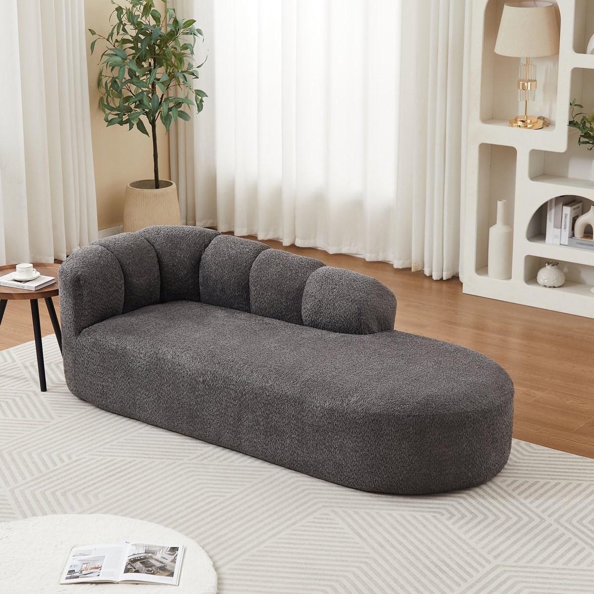 OKWISH Chaise Longue - 2-Zits Relaxsofa Zonder Armleuningen Met Golvende Rugleuning - Voor Woonkamer Of Slaapkamer - Chenille - Donkergrijs