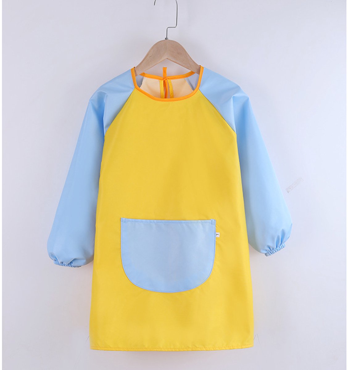 Schilderschort/overtrek voor kinderen, waterdichte overtrek met lange mouwen en zakken, kan ook als keukenschort gebruikt worden, geschikt voor kunstzinnige activiteiten zoals schilderen, kleuren en knutselen, met striksluiting,geel,S