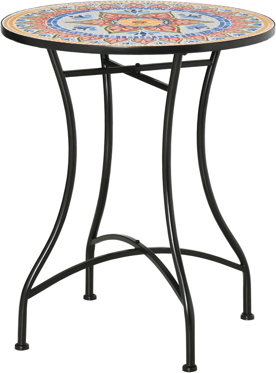 1 stuks Mozaïek bijzettafel - keramisch tafelblad - tuinbijzettafel - veelzijdig inzetbaar - eenvoudig schoon te maken - robuust en weersbestendig - metaal - 60×71 cm - geschikt voor tuin - Rood
