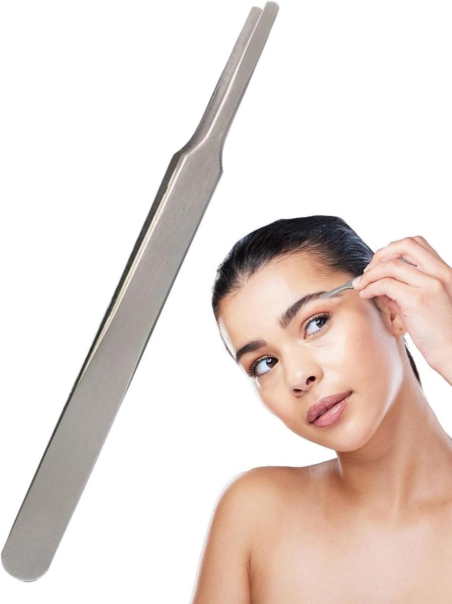 Pincet Wimpers Precisie - Wimpertang Roestvrij Staal - Nauwkeurige Ontharing - Robuuste Constructie - 11.6 cm - Zilver